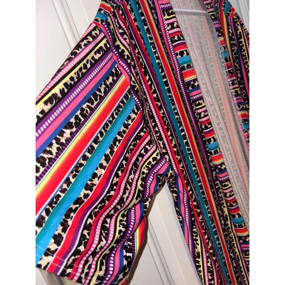 Vibrant Southwest Aztec Print Long Kimono Duster Cardigan Boho Tribal SZ UNKNOWN - Picture 2 of 12